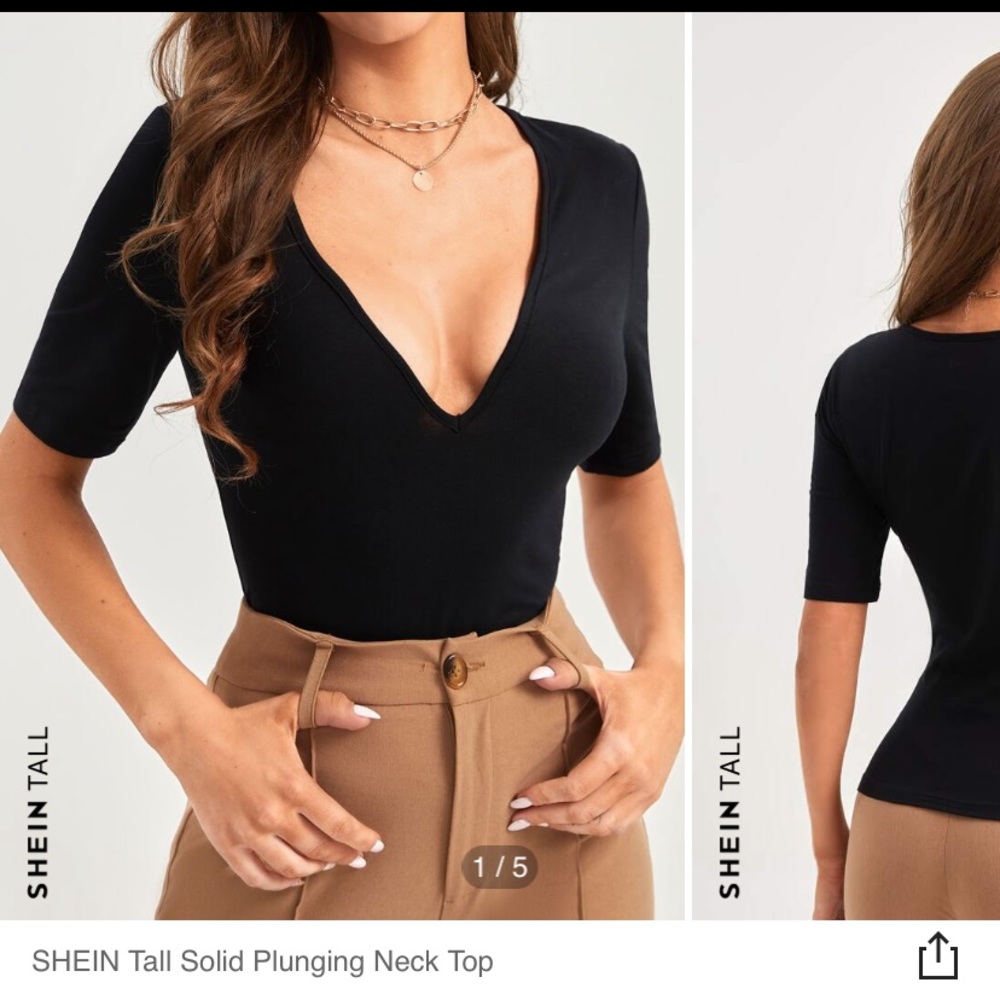 Tall Black Plunging Neck Top SHEIN